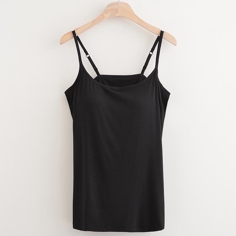 Summer Sleeveless Padded Shirt Strap Basic Tank Top Women Camisoles Tops with Built In Bra XL black