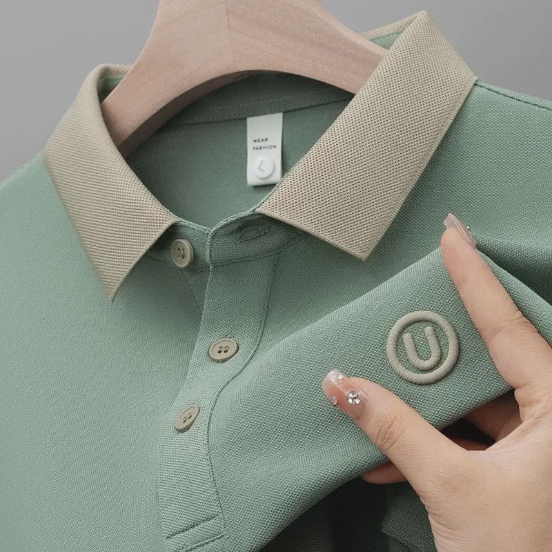 Men's Urban Casual Short-Sleeve Striped Polo Shirt XL green