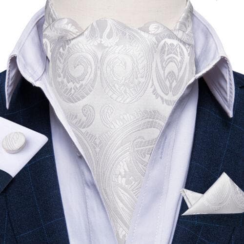 Mens Ascot Silk Cravat Blue Paisley Tie Handkerchief Cufflinks Set Formal Party LDAS2087