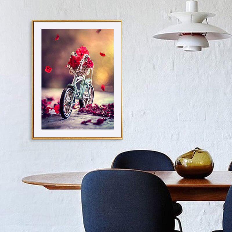 Diamond Painting Rose Bicycle Scenery Handmade DIY Diamond Painting Cross Embroidery Artist Painting 20X30CM