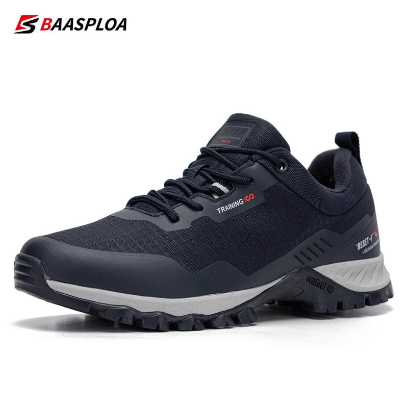 Baasploa Man Non-slip Sneakers Wear-Resistant Hiking Shoes Men Outdoor Waterproof Sneaker Light Male Walking Shoes 45 navy blue