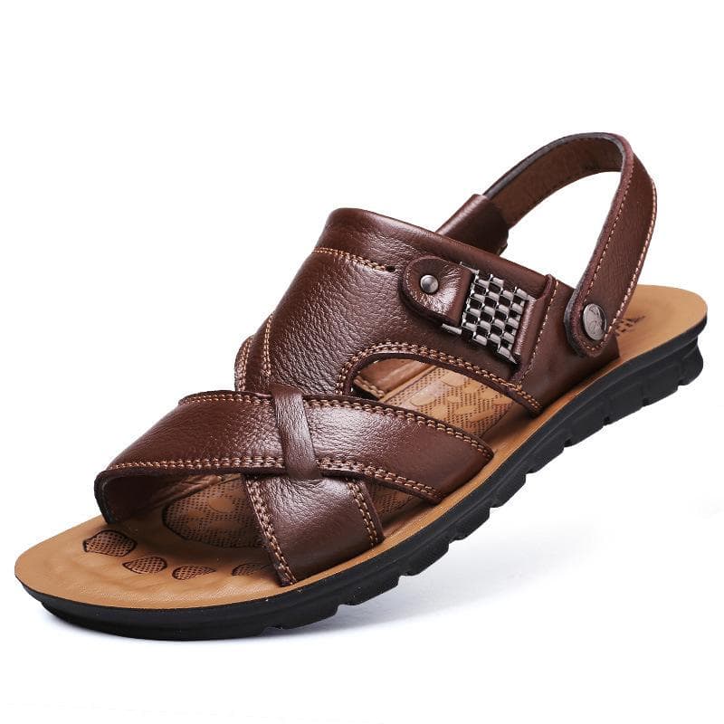 Large Size Sandal Men Summer Casual Beach Leather Sandals Genuine Leather Sandals 43 brown