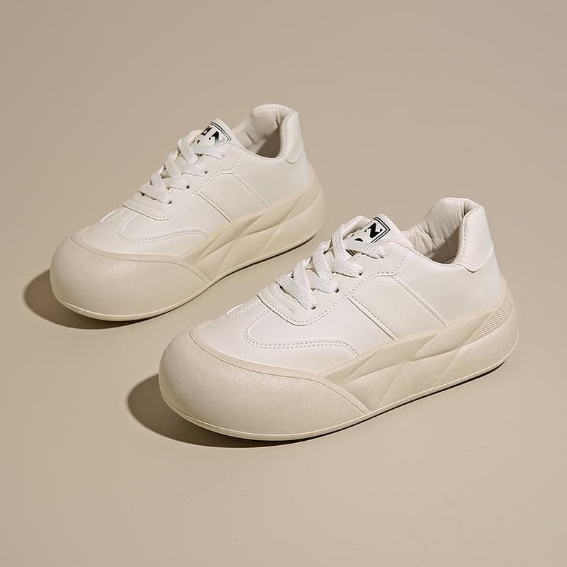 New Fashionable/Comfortable Student Women's Shoes Thick-soled Wear-resistant Casual Sports Shoes Round-toe Lace-up Running Shoes 41 white
