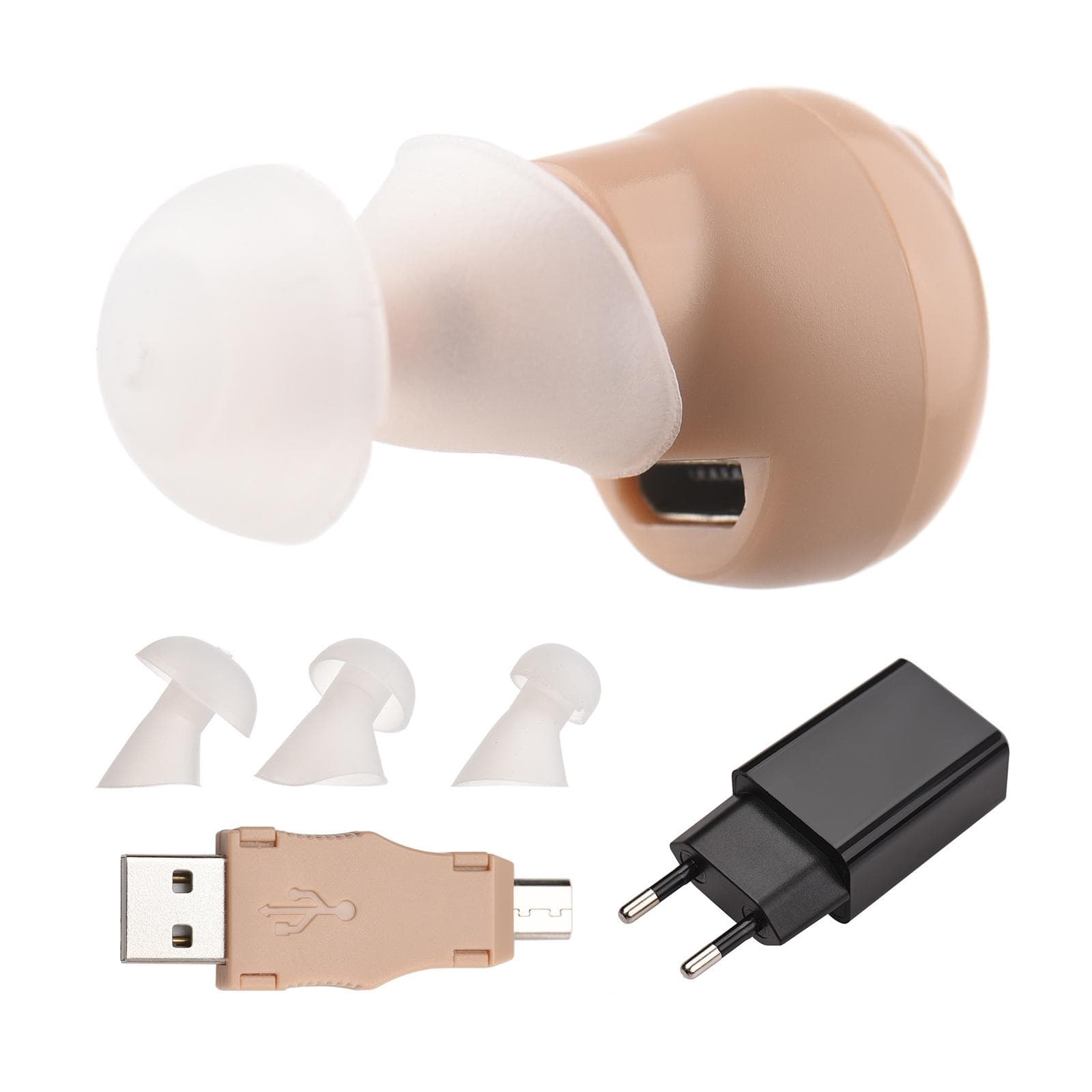 JZ-1088H5 Digital Hearing Amplifier USB Rechargeable Sound Amplifier Hearing Aids 35hr Battery Life EU Plug khaki