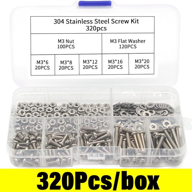640/320pcs M3 Stainless Steel Hexagon Hex Socket Screw Nut Set Flat Round Caps Head Bolt Assortment Kit Allen Bolts Set Hardware 640pcs-(2box)