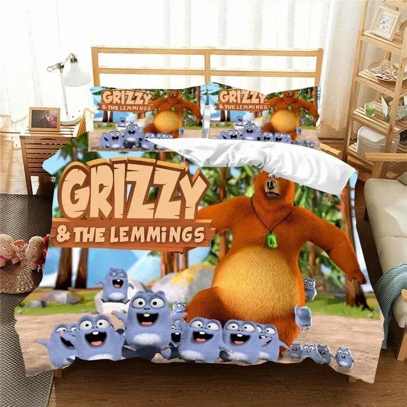 3D G-Grizzy and The Lemmings Bedding Set Duvet Cover Comforter Bed Single Twin Full Queen Youth Kids Girl Boys Gift Bed Sheets 70x133cm 2pcs