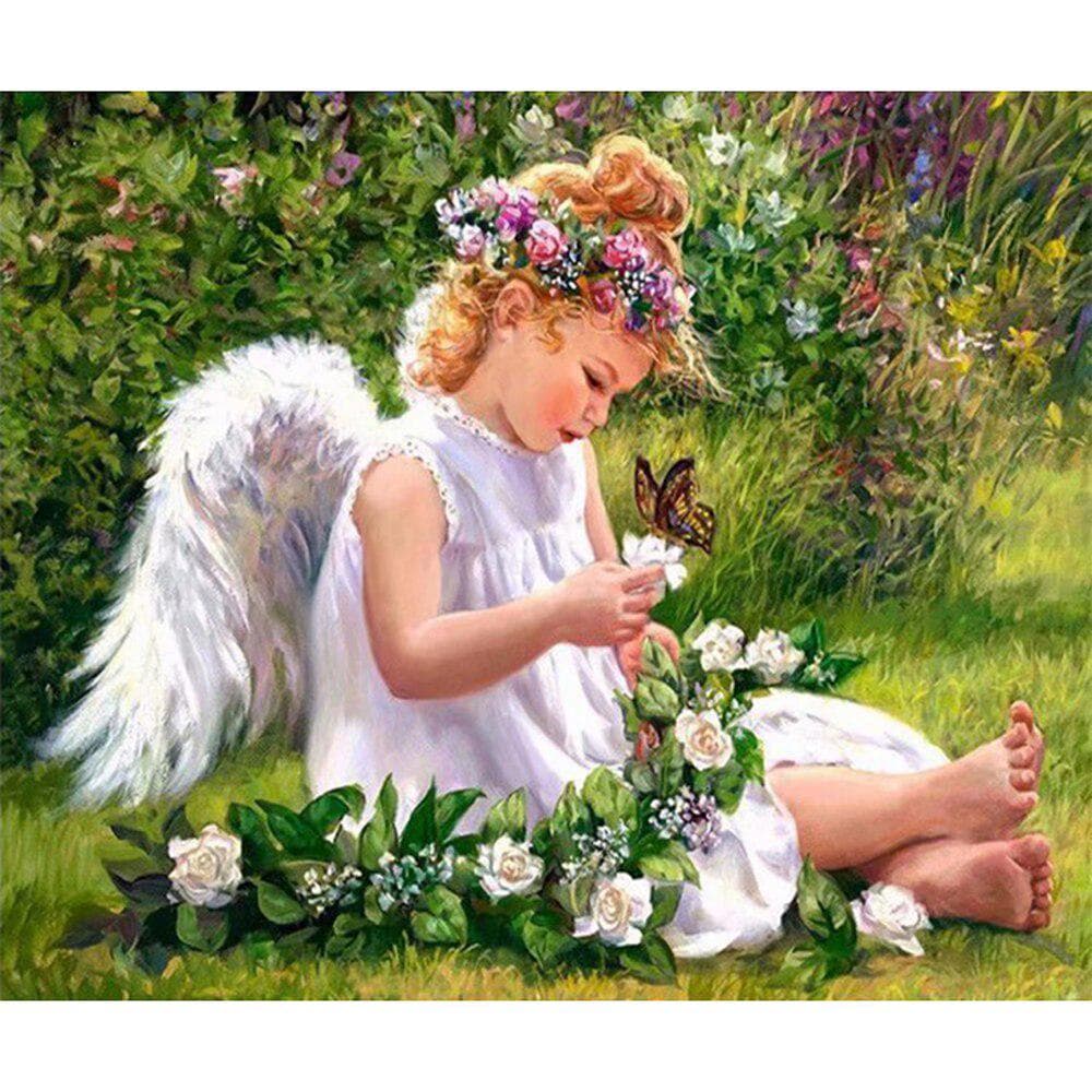 Diamond Mosaic Rhinestone Portrait Picture Lovely Angel Girl 5D Diamond Embroidery Diamond Painting 20X30CM