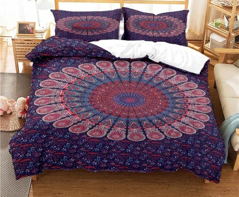 Bohemian Psychedelic Mandala Pattern Duvet Cover Set Bedding For Adult Kid Bed Set Comforter Cover With 1 Comforter 2 Pillowcase US King(264x228cm)