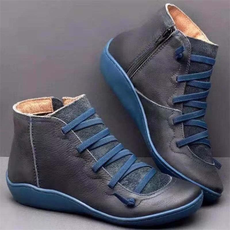 Women Boots Retro PU Leather Ankle Boots Ladies Casual Short Boots Punk Boots Spring Autumn Boots 42 blue