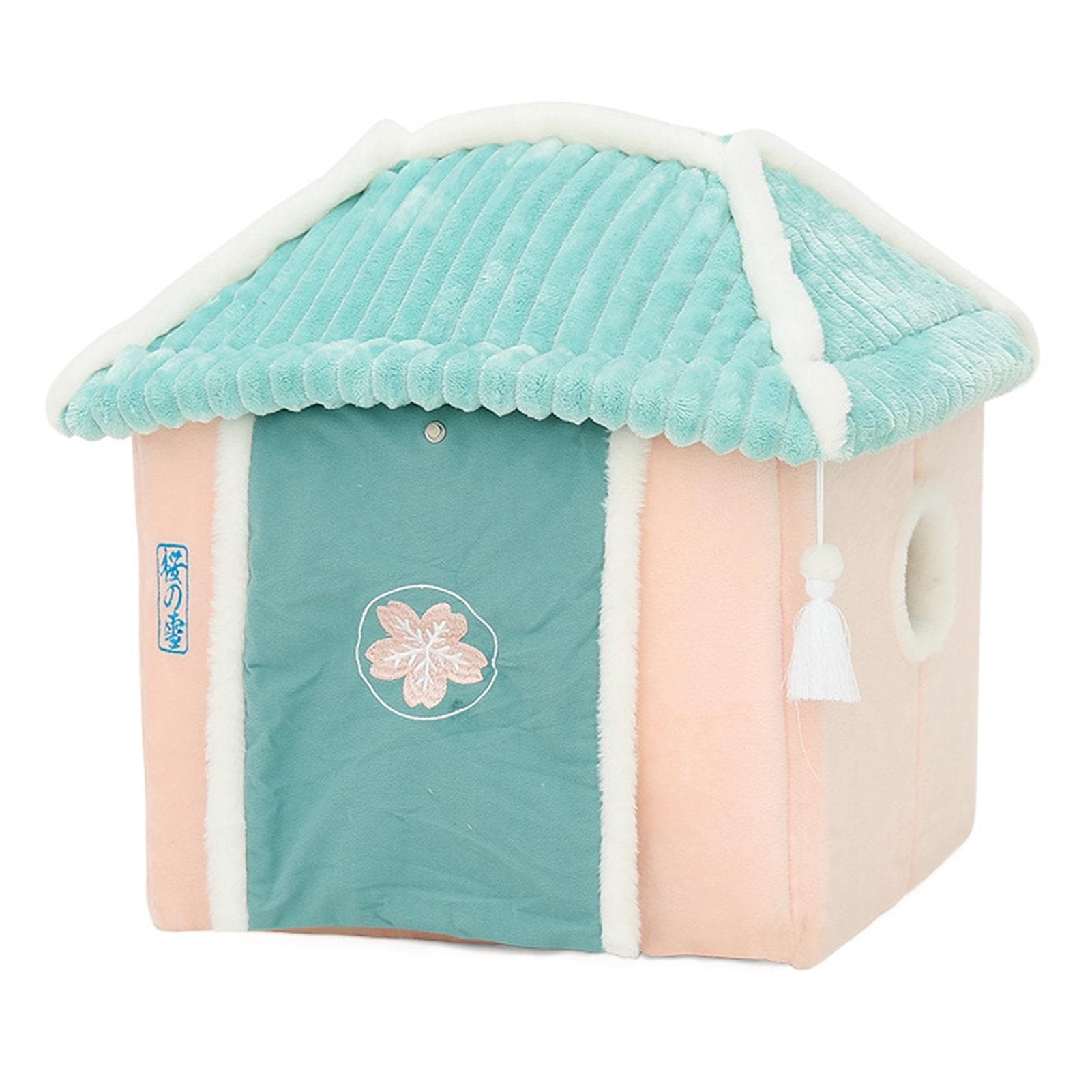 Cat House Bed Warm Soft Removable Cushion Square Shape Pet Cave Bed for Dog Rabbits Lime Green