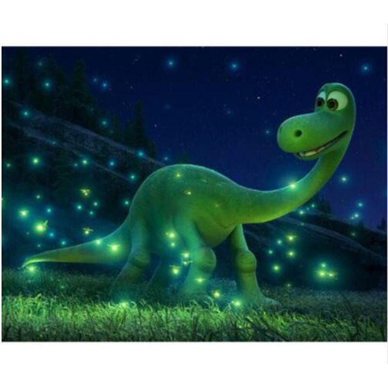 Diamond Painting Cross Stitch Full Round Drill Green dinosaur Diamond Embroidery 20X30CM