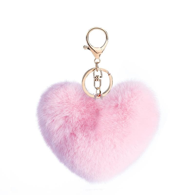 Cute Love Heart Pom Pom Pompon Keychain Loverly Bobbles Fluffy Pompom Key Chain Keyring For Girl Bag Cars Key Pendant 9 cm pink