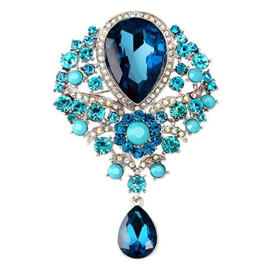 Wedding Bridal Bouquet Clear Crystal Rhinestone Teardrop Dangle Brooch Pin