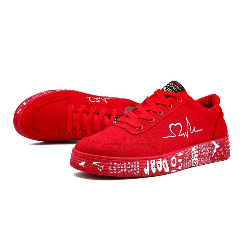 TUINANLE Spring Low Cut Canvas Shoes Womens Red Student Shoes Flats Sneakers Lover Shoes 38 red