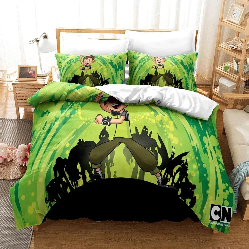 3D Cartoon Ben10 Duvet Cover with Pillow Cover Bedding Set Single Double Twin Full Queen King Size Bed Set for Home Textiles AU Queen 210x210cm