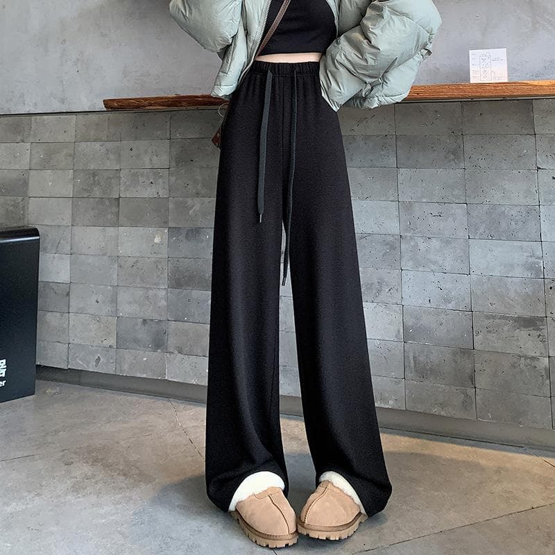 Glutinous Rice High Waist Knitted Wide-leg Pants for Women In Autumn and Winter Drooping High-quality Trousers Texture Slim Knitted Pants Floor Pants 2XL