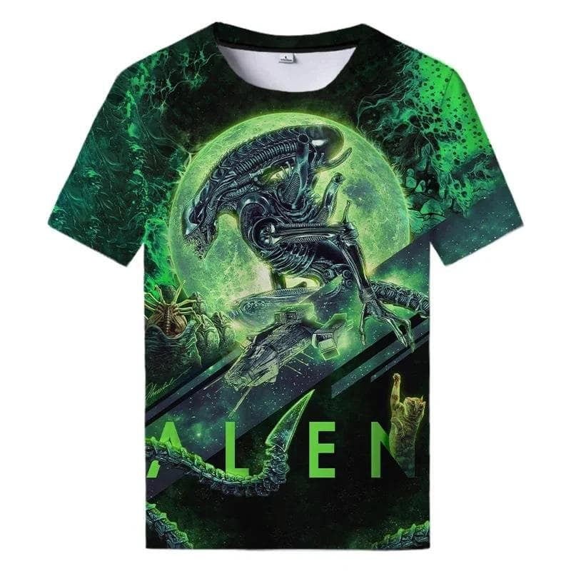 Summer New Alien Art 3D Print T-shirt For Men Clothing Daily Casual T-shirt Horror Alien Movie Graphic Harajuku Tops Tees Shirts M