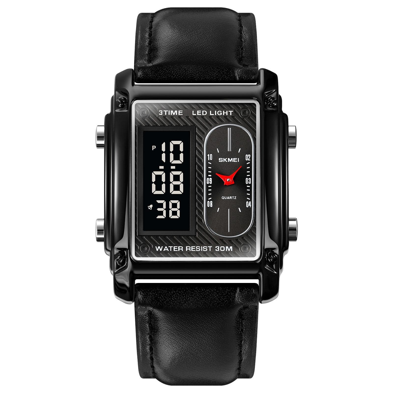 SKMEI 1868 Men Watch Professional 30M Water Resistant Double Display Double Movements GMT Time black