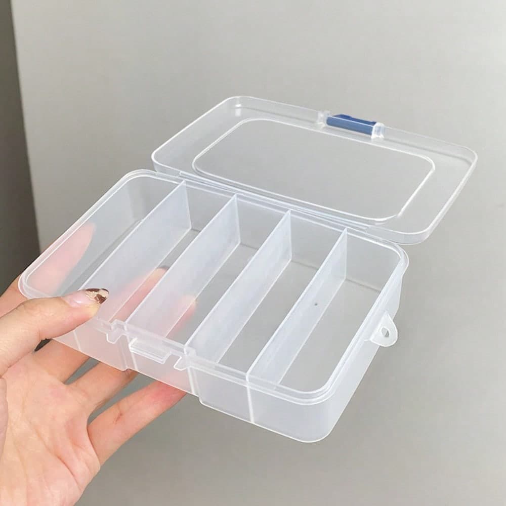 1pc Mini Transparent Storage Case, 5-grid Dustproof Jewelry Storage Box, Travel Storage Box, Hair Clips And Small Items Holder clear