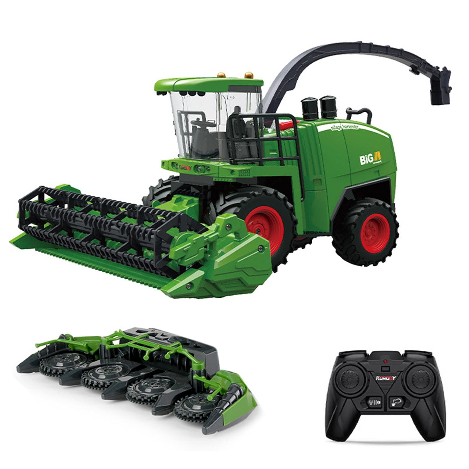 Harvester Truck Remote Control Harvester Toy 1/24 2.4GHz Remote Control Farmer Harvester Smoke 1 battery with Replaceable harvesting head army green