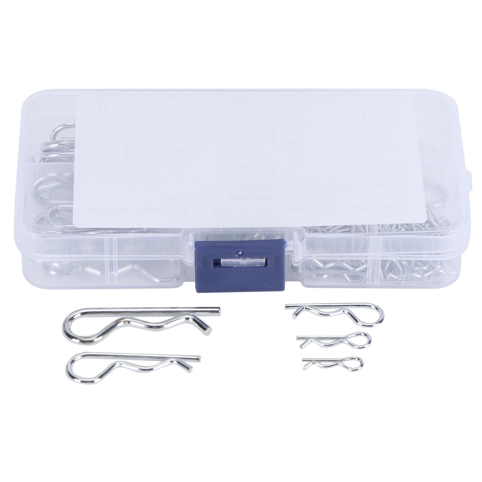 100Pcs R Cotter Pins Tractor Pin Clips with Plastic Box Assortment Kit Fastener Clip Set