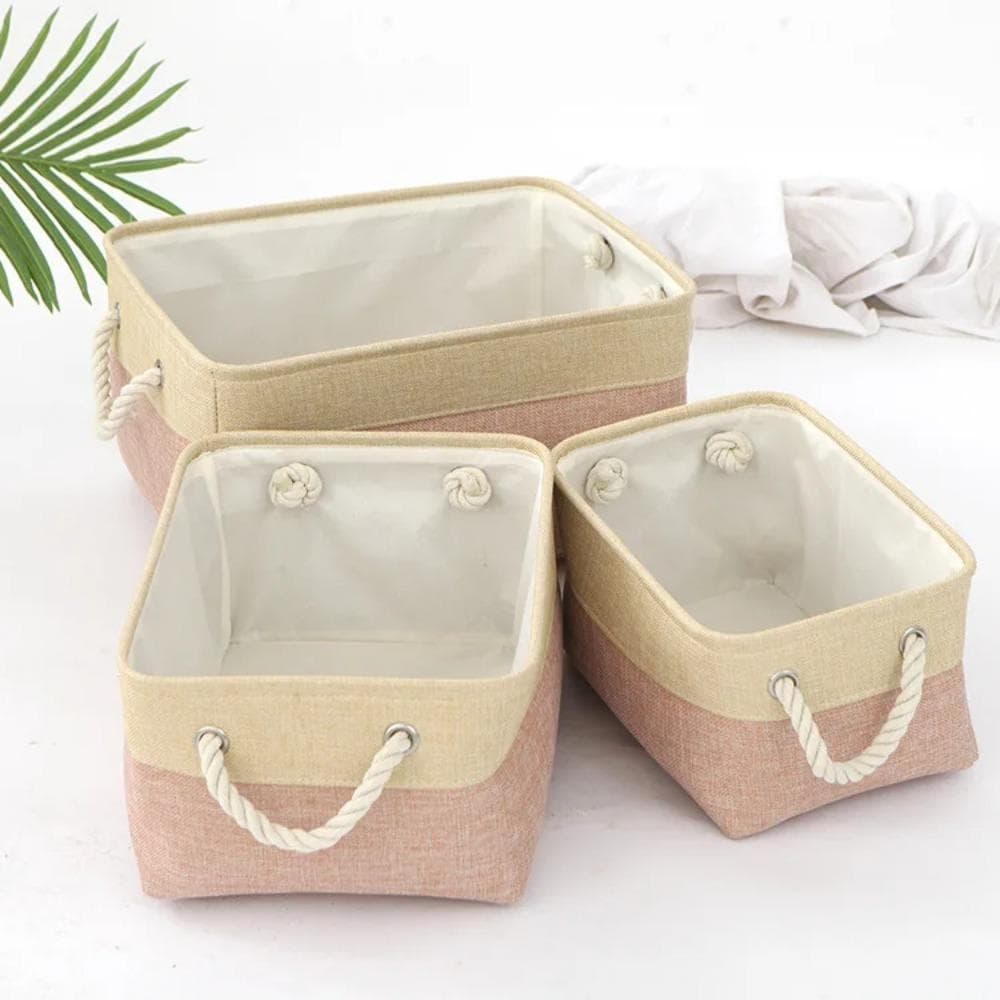 Cotton and Linen Foldable Storage Basket for Sorting and Organizing Miscellaneous Items Storage Baskets Woven Basket 41x32x20cm pink