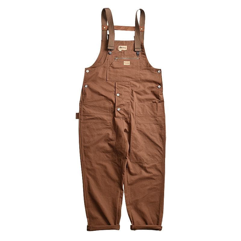 American Multi-pocket Tool Overalls Men's Street Overalls Fashion One-piece Suspenders Overalls Trousers M brown