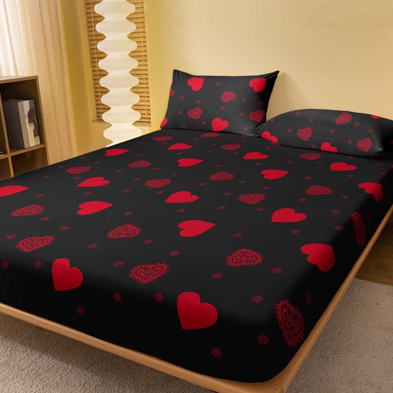 1 Simple Modern Heart-Shaped Printed Matte Fitted Sheet, Bedroom Printed Bed Cover, Bedding (Excluding Pillowcases) 71x132cm