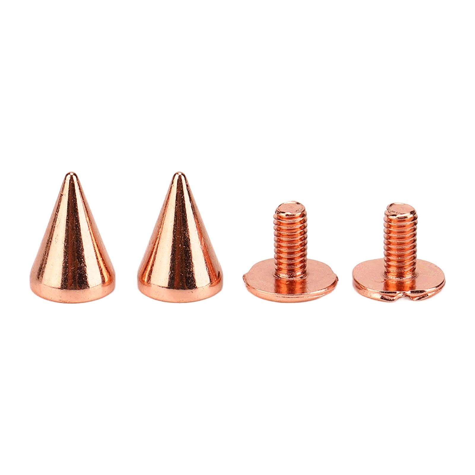 100 Sets Spiked Cone Spike Stud High Hardness Metal Plating Rose Gold Screw Back Studs Spikes Kit 7x10mm