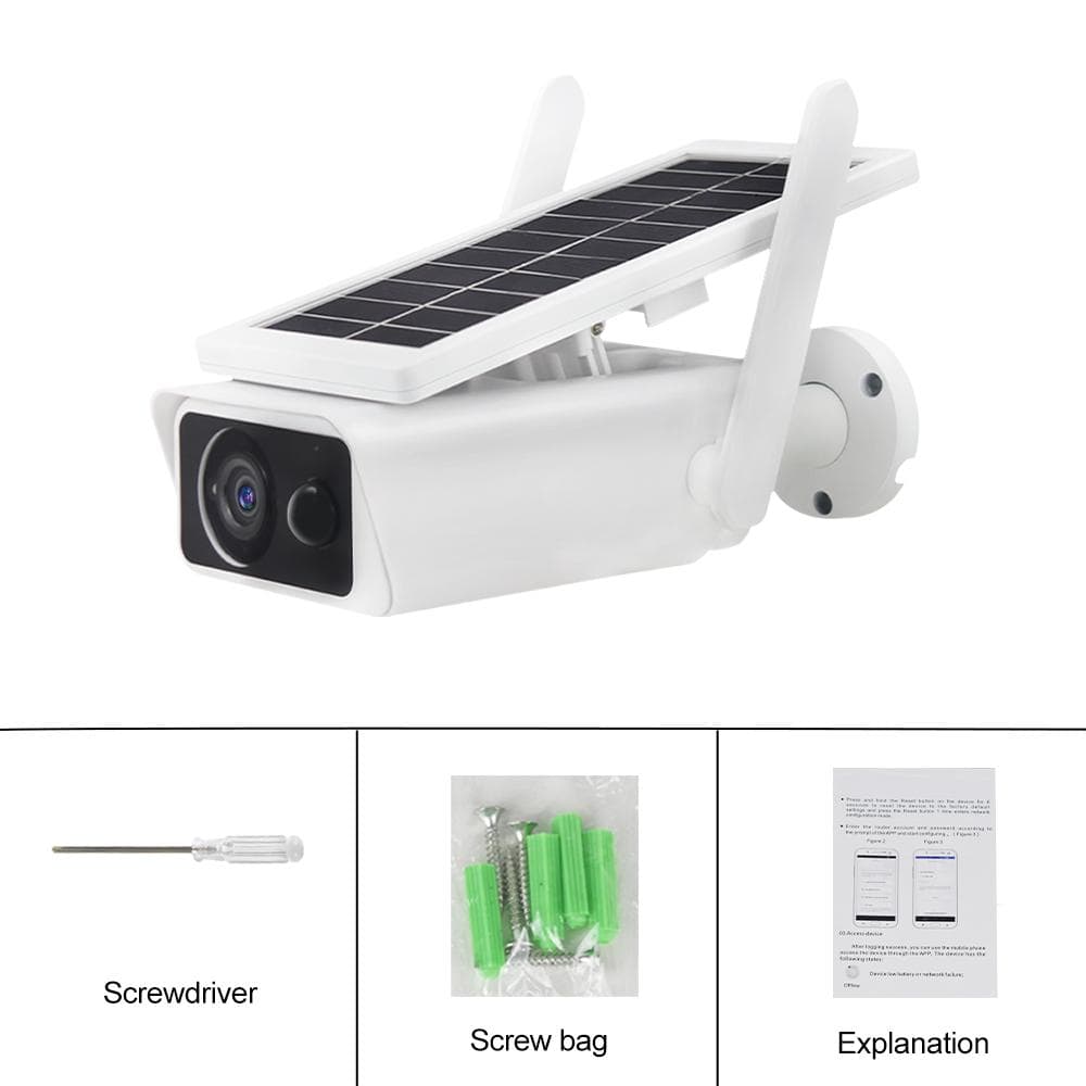 New 1080P Wireless HD Solar IP Camera CCTV Camera Outdoor Waterproof Security Camera Night Vision Home Security Monitoring Network Wifi Without TF card white