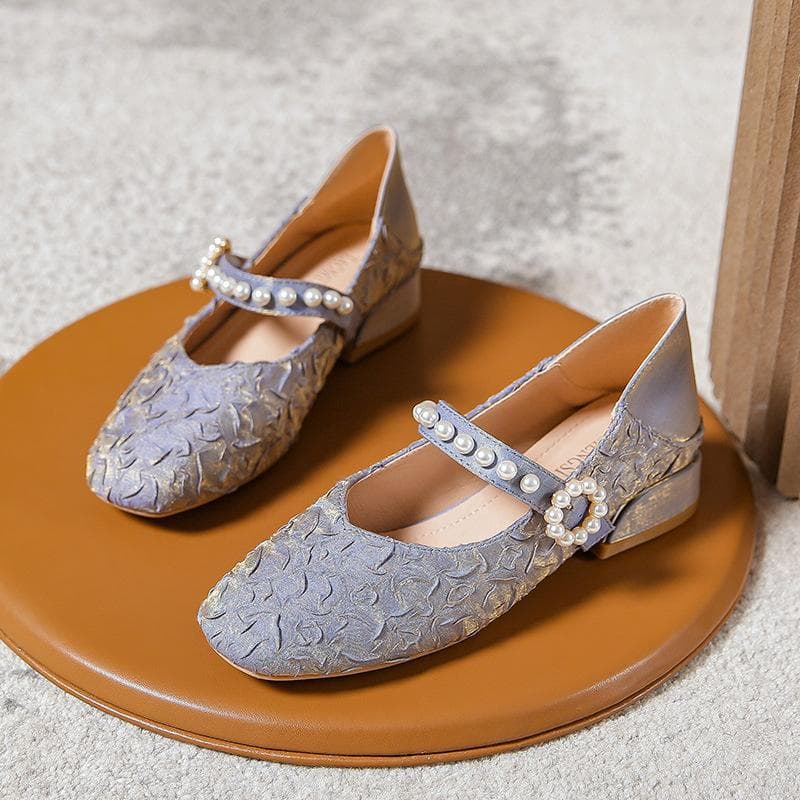 Thick-heeled Single Shoes Women's Spring New High-heeled Shoes Spring Style Evening Style Gentle Wedding Shoes 36 blue