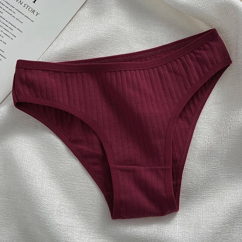 FINETOO Cotton Panties For Women Briefs Ladies M-XL Underpants Solid Color Underwear Girl Intimates L wine red