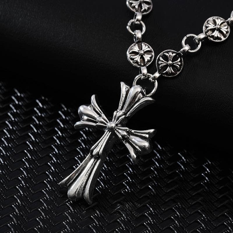 Hip hop nightclub cross necklace handmade retro vintage vintage necklace 70cm battleship grey