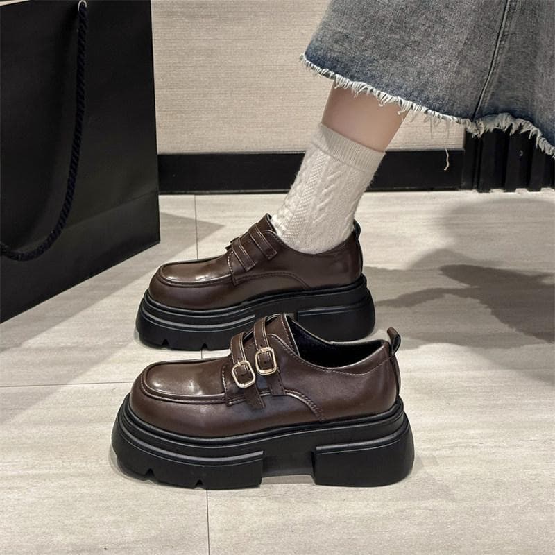 All-Match Womens Loafers Shoes British Style Oxfords Clogs Platform Black Flats Female Footwear 39