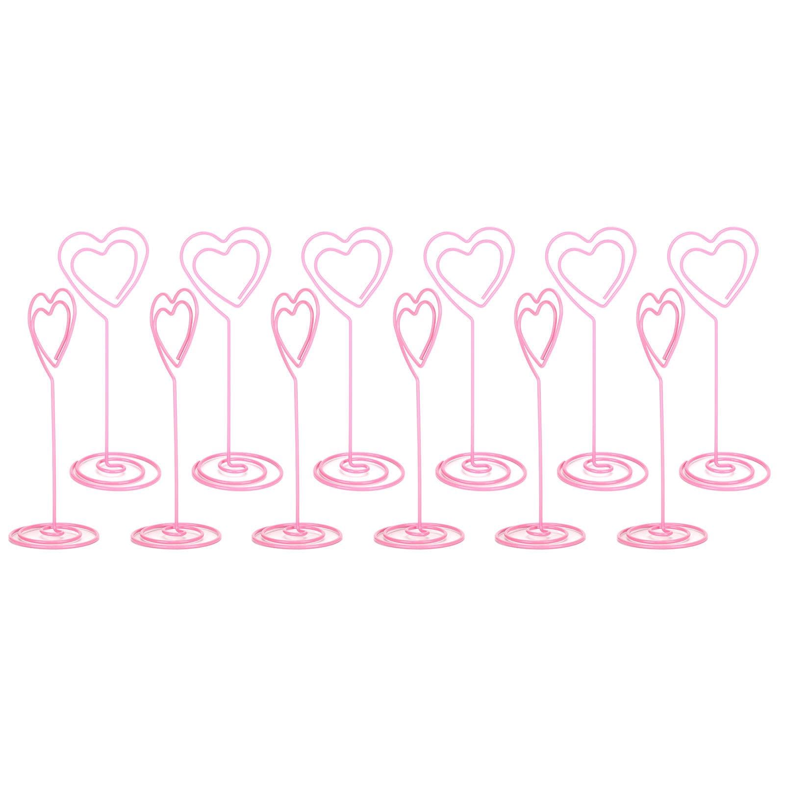 12Pcs Business Card Clip Office Supplies Message Holder with Base Pink Hearts Clip