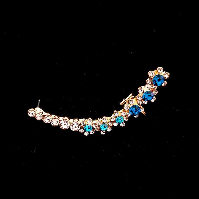 Punk Rock Rhinestone Crystal Ear Cuff Wrap Stud Earrings Piercing Cartilage Statement Ear Clips Fashion Jewelry blue
