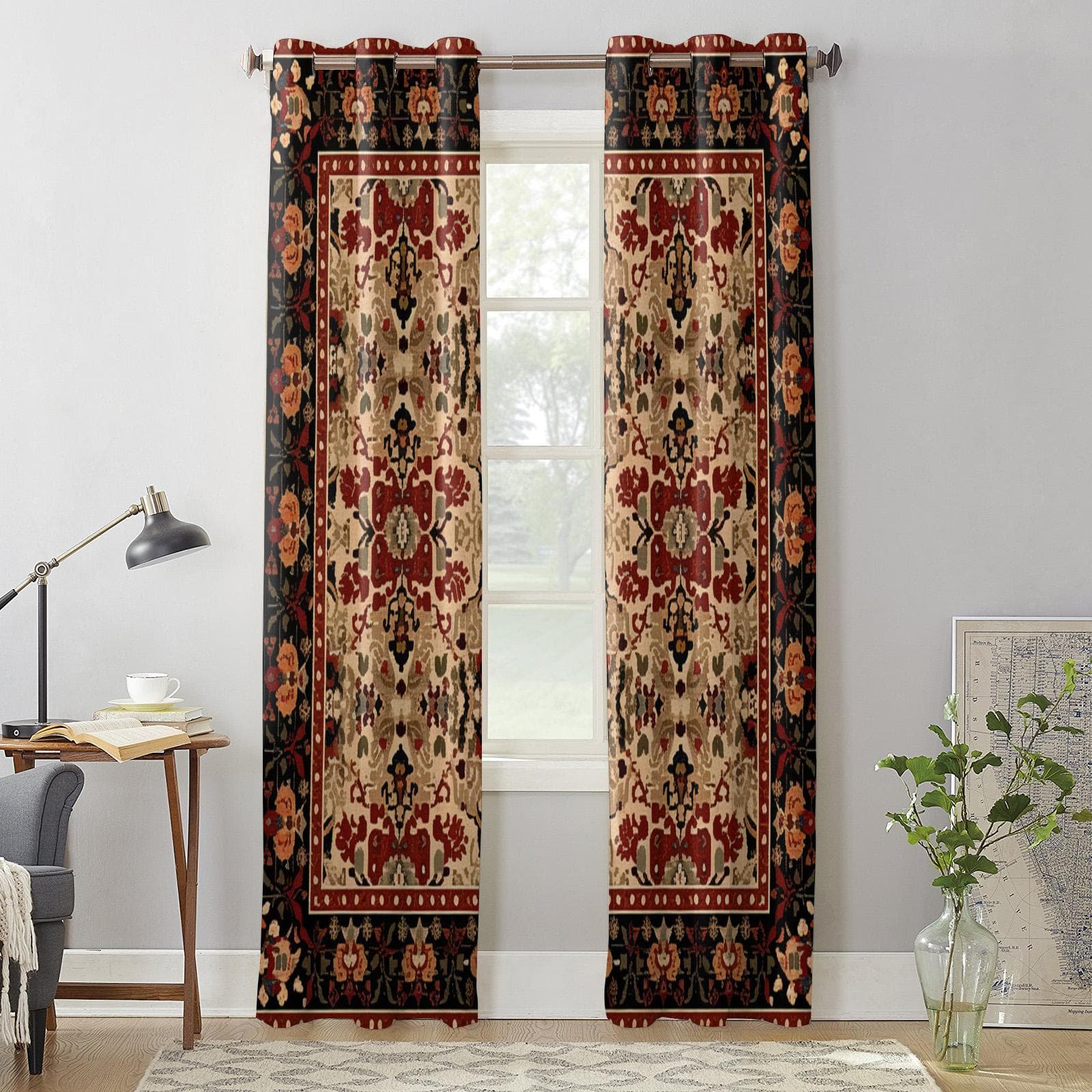 Indian Bohemia Flower Curtains for Bedroom Living Room Window Curtain Treatments Blinds Kitchen Home Decor Drapes 135W x 135H(cm) x2