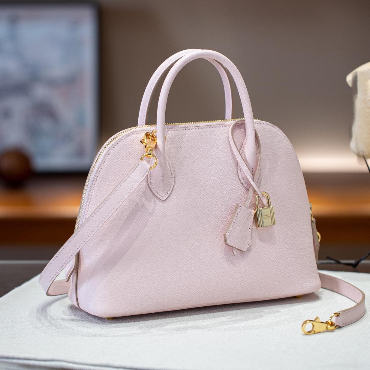 New genuine leather women's bag, top layer epsom palm print shell bag, hand bill and shoulder crossbody bag 25x9x18cm purple/gold