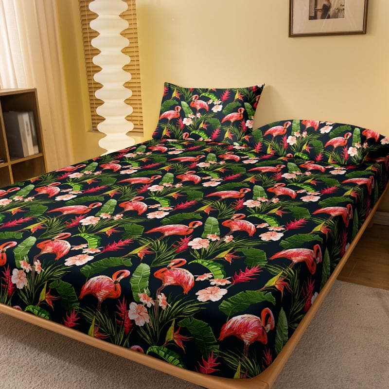 1Pcs Flamingo Banana Pattern Brushed Fitted Sheet, Printed Bed Cover For Bedroom, Bedding (Excluding Pillowcases) 71x132cm