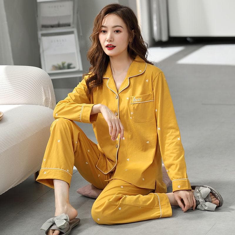 Women's 100% Cotton Pajamas: Thin, Loose, Long-Sleeved for Spring, Summer & Autumn - Wear Indoors or Out XL