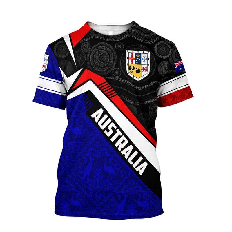 Australian Flag Kangaroo Aboriginal Painting 3D Printed Summer Men's Short-Sleeved Round Neck Daily Comfortable Outdoor T-shirt L
