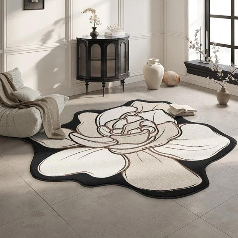 Living Room Carpet Flower Carpets Chair Floor Mat Black White Luxury Home Decoration Rug Bedroom Bedside Rugs Alfombra De Salón Custom Inquiry