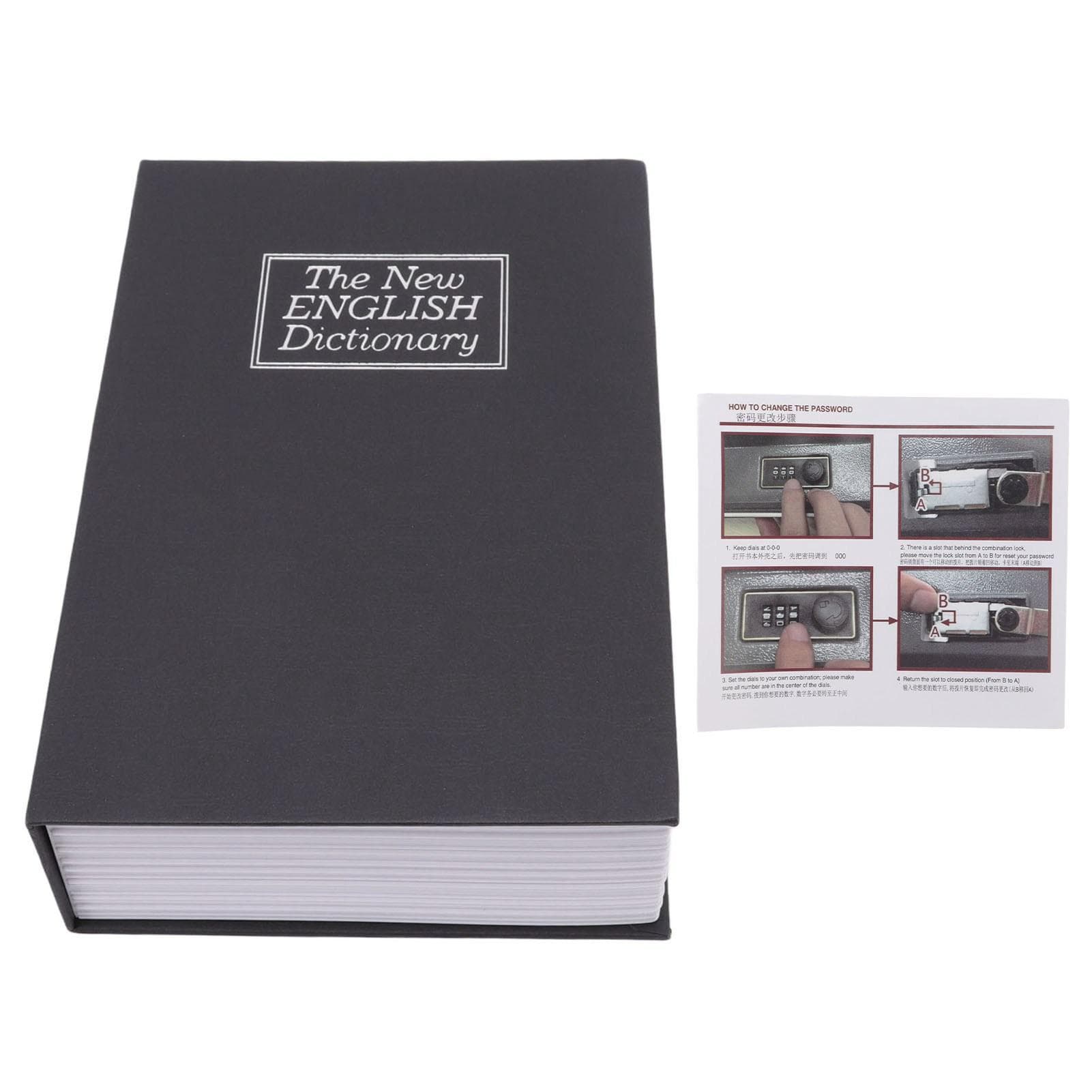 Book Safe Box Innovative Medium Dictionary Diversion Book Safe with Coded Lock for Storing Money black