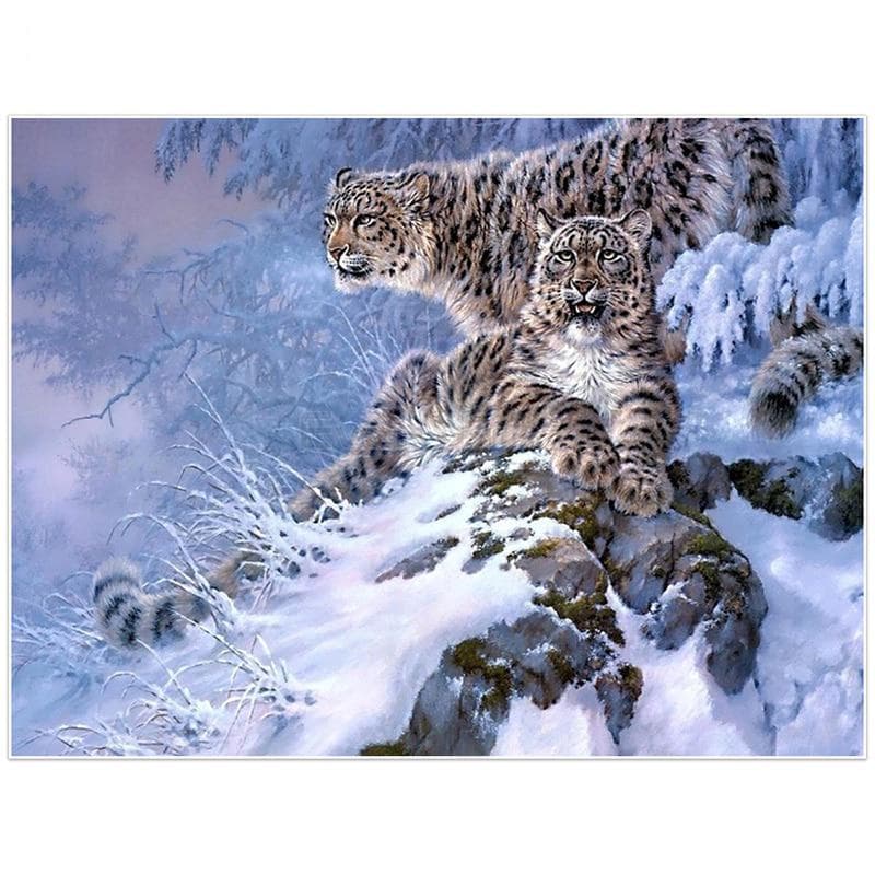Diamond Embroidery Leopard Pattern Cross Stitch Diamond Painting Animal Snow Diamond Mosaic Wall Decor 20X30CM