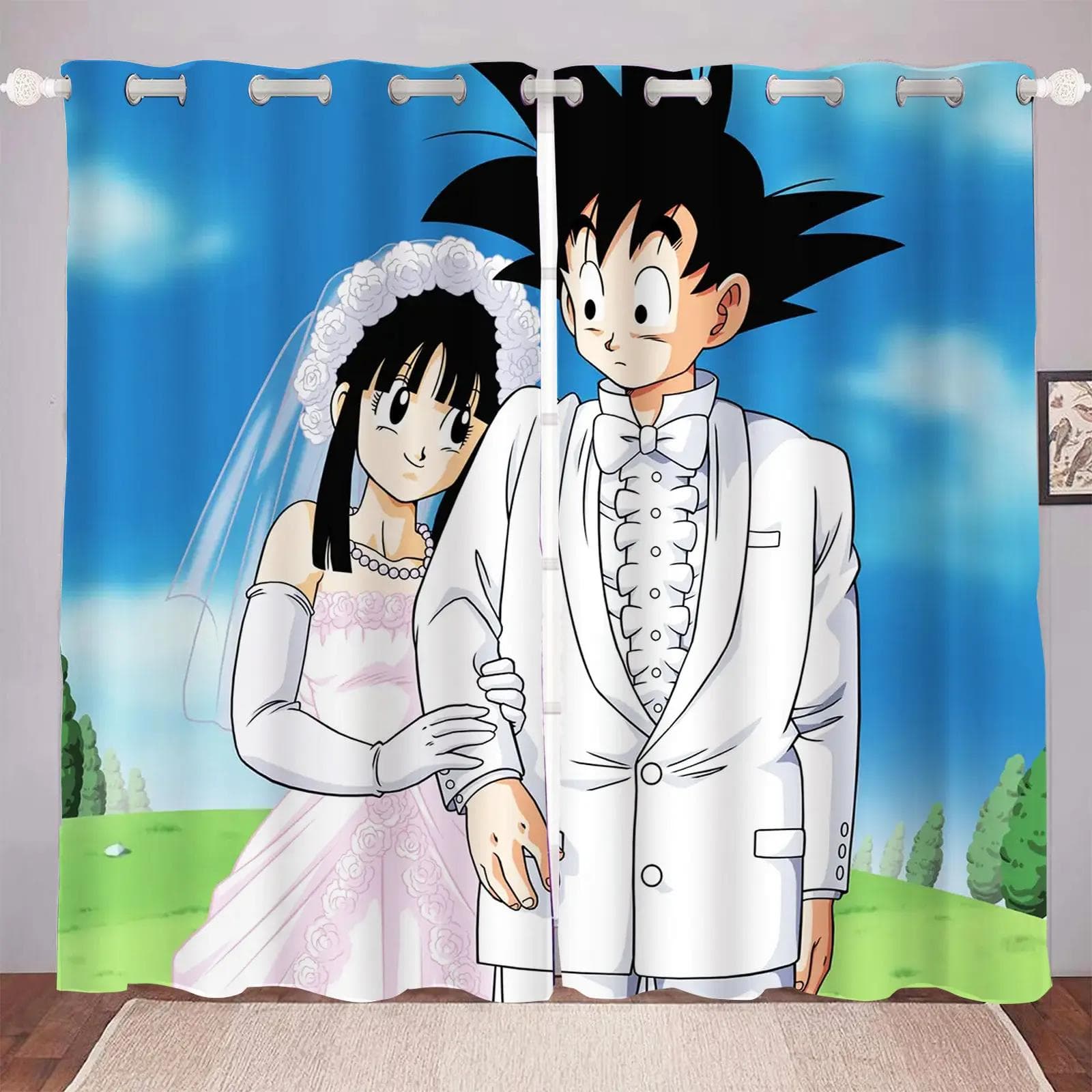 Dragon Ball Cartoon Curtain Print Boy Gifts Bedroom Polyester Shading Living Room Window Blackout Partition Home Decoration 183x160cm&Grommet Top