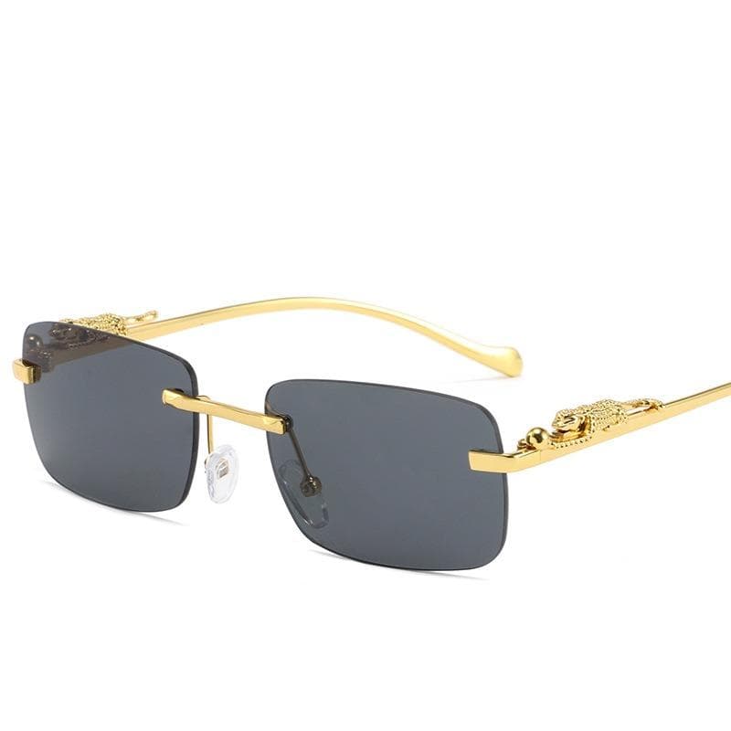 1PC retro rectangular sunglasses gold leopard head metal decoration fashionable borderless cut edge