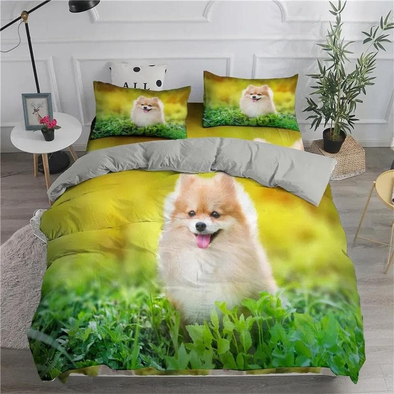Pomeranian Dog King Queen Duvet Cover Puppy Bedding Set for Teens Adults Pet Animal Colorful Sky 2/3pcs Polyester Quilt Cover 240x220cm