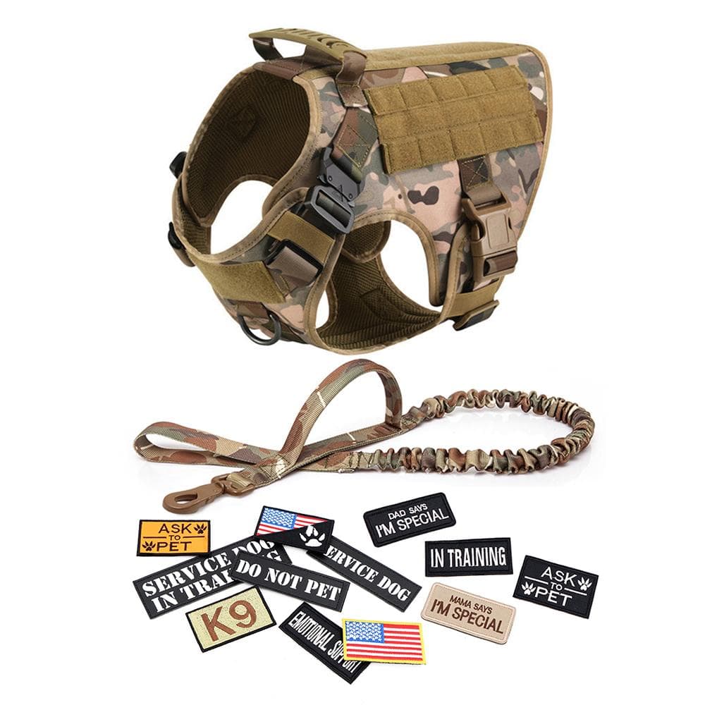 Military Large Dog Harness Collar Leash Bags Patches Set Pet Malinois Training Vests Tactical Dogs Harnesses Accessories XL
