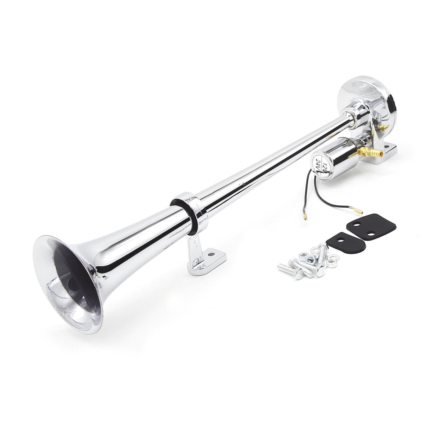 Single-tube Trumpet Electric Horn Chrome Air Horn Loudspeaker Kit 150dB 12V/24V Universal for Train silver