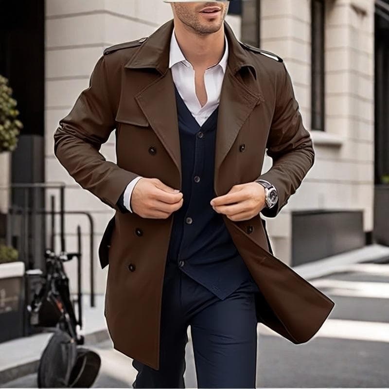 Autumn and Spring Men's Coat Medium and Long Double-breasted Casual Trench Coat M